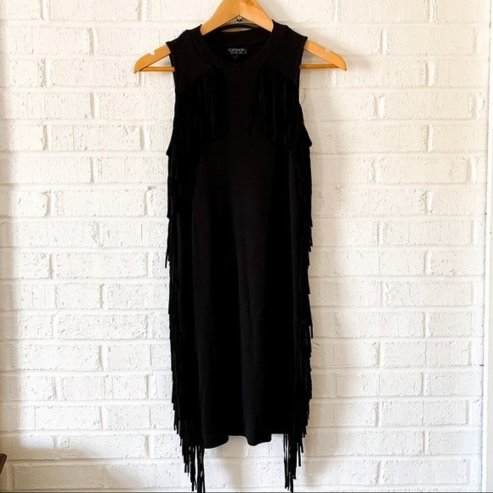 TopShop black ribbed fringe dress size 6